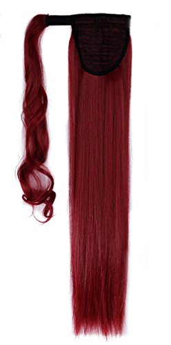 23 inches Fashion Long Wrap Around Ponytail Straight Clip in Pony Tail Hair Extension Extensions Dark Red