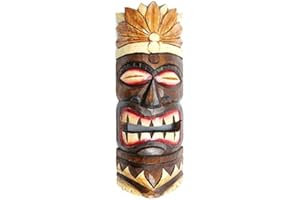 COCO PAPAYA Artisanal Tiki-Maske, Höhe: 30 cm, aus Holz, Federmotiv Dekoration aus Polynesien.