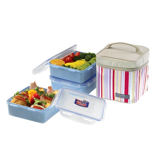 Lock&Lock Lunch Box Set with Insulated Stripe Bag, 3-Pieces