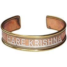 Mogul Interior Hare Krishna Copper Brass Adjustable Bracelet with Coral Beads Setting