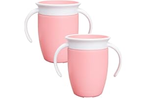 Munchkin Miracle 360 Bicchiere a flusso libero per bambini, Tazza per allenamento, Senza BPA, Senza perdite, Bottiglia d'acqua per bambini 207ml, 6 mesi+, 2 Pezzi, Rosa