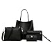 Produktbild 4Pcs Damen Leder Handtasche + Größe Umhängetasche + Messenger Bag Crossbody Schultertasche + Kartenpaket Geldbeutel Frauen 4-teiliges Set Elegant Retro Vintage Tasche Damentasche (Schwarz)
