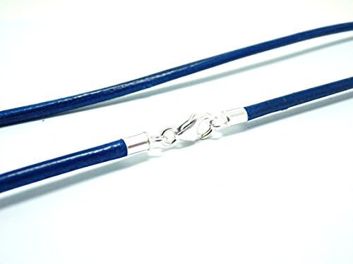 Carla Marie Jewellery Mens Ladies Leather Necklace 3mm Blue Greek Leather Sterling Silver Sterling Silver Ends &amp; Carabin 22" / 55.8cm