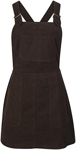 DeMina Womens Ladies Chocolate Mock Cord Dungaree Skirt Dungaree Pinafore (16)
