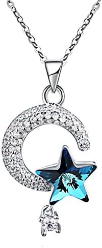TIZIKJ S925 Sterling Silver Necklace Fashion Women's Swarovskl Xing Yue Crystals Pendant Necklace