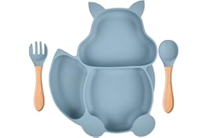 Youery Baby Plate Bowl, Baby Food Crockery Set, Mini Silicone Placemat for Baby Plate, Baby Non-Slip Baby Plate with Suction Cup, Children's Plate with Suction Cup (Blue)