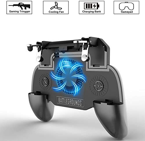 OUSMIN Mobile Game Controller for PUBG 4-in-1 Upgrade Version Rechargeable Gamepad Shoot and Aim with Power Bank and Cooling Fan Function for Android IOS