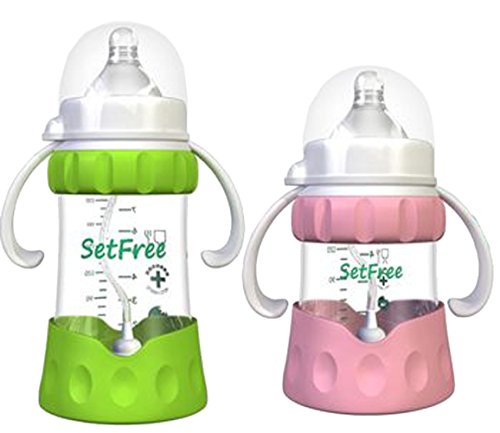 Ziweiba Drop Resistance Glass Bottles Baby Bottles With Hand Shank 240ml+150ml+2*Teat (C)