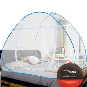 Mr Right Mosquito Net for King Size Double Bed, Strong 30GSM Thread, Lightweight, Foldable Anti-Corrosion Spring Steel (King Blue)