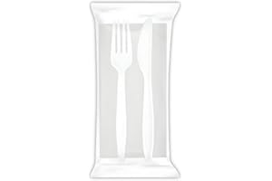 MARKETCAFFE Bis Posate Set da Tavola in Plastica Bianca 200 Posate (200 Forchette, 200 Coltelli)+200 Tovaglioli Inclusi-Eleganza e Praticità per Ogni Occasione