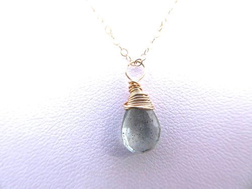 Gold Gemstone Necklace Moss Aquamarine Wraped in Goldfill Wire And Hung On Delicate 14k Goldfill Cable Chain Handmade By Unearthed