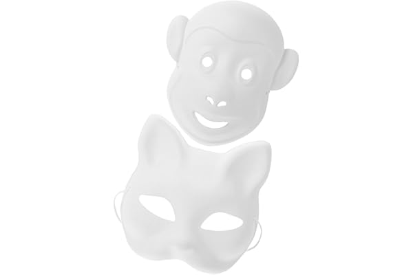 ERINGOGO 2 St DIY Masker Vit Pappersmask Halvansiktsmask för Fest Halloween Målningsbar Masker för Cosplay Kreativt Hantverk med Katt Apa Design