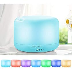 UBEGOOD Humidificateur, Diffuseur d'Huiles Essentielles d'air Ultrasonique pour Maison Lampes à Parfum 7 couleurs Changeantes de Veilleuse LED pour SPA/Massage/Yoga/Maison/Bureau (300ml)