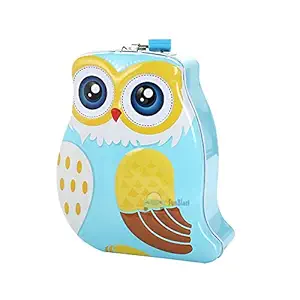 FunBlast Owl Shaped Piggy Bank for Kids, Piggy Bank for Kids, Money Saving Metal Coin Bank with Lock & Key ? Money Saving Coin Box for Kids Girls, Boys, Birthday Return Gift (Blue)
