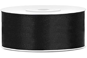 JAOW Ruban Satin Polyester Noeud et Emballage Cadeau 6/12/25/38/50/100mm x 25m (Taille 25mm x 25m - Couleur Noir)