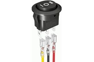 AUTOZOCO Interruptor Redondo Basculante de Encendido/Apagado, ON/OFF/ON Con Cable, SPDT, Diámetro Agujero Montaje 20 mm, 6A/250V 10A/125V, 3 Pines, Negro