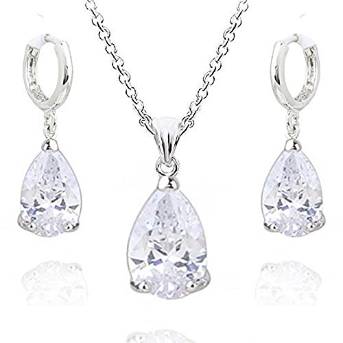 18 ct Chapado en oro blanco blanco juego de Crystals from Swarovski Collar Pendientes de lágrimas