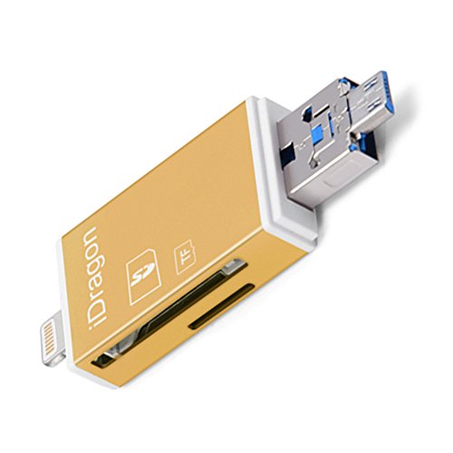 Golden Lightning iReader Memory Karte Reader Foto, scrollen USB SDHC Micro SD Card Adapter für iPhone 6 6S Plus iPad Air 2 Android Samsung Computer Samsung Tablets, Galaxy S6 S7 S5 S4 S3, Galaxy Note 4 3 2, LG G3, Smartphones, Tablets - 3