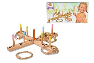 Eichhorn 4505 – Jeu de lancer d'anneaux pour l'extérieur en bois – avec 5 anneaux 50 x 50 cm