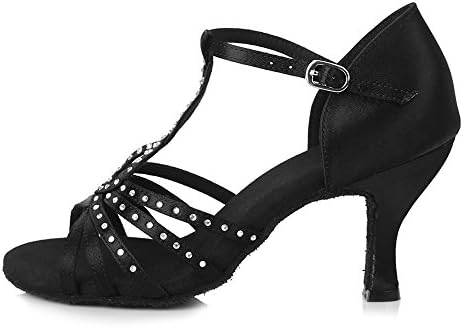 YFF Satin Ballroom Latin Dance Shoes/Salsa Party Tango Shoes For Dancing Women Girls Ladies Rhinestone Dance Shoes,Black,5.5