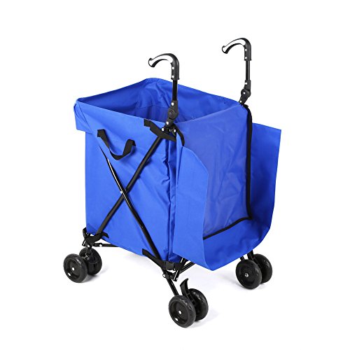 HOMFA Handwagen klappbar Einkaufstrolley Einkaufsroller Transportwagen Einkaufswagen belastbar bis 50kg blau - 2