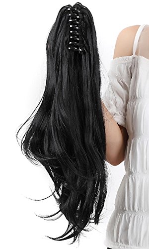 18 inches Fashion Long Claw Jaw Ponytail Big Wave Clip in Pony Tail Hair Extension Extensions Dark Black