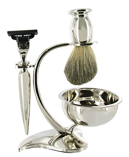 Mach 3 Shaving Set with Bristle Brush & Bowl in elegant chrome finish