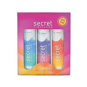 Secret Temptation Te Amo Aqua, Breeze and Pearl No Gas Perfume Body Spray Combo for Women, Pack of 3 (120ml each)