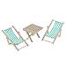 Produktbild CUTICATE 3 Stück Miniatur Gartenmöbel gestreiften Campingstuhl Strandstuhl Klappstuhl & Holztisch für 1: 6 Puppenhaus Garten Balkon Strand Dekoration - Blau
