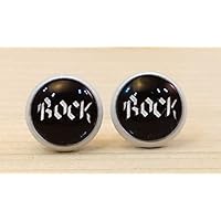 Ohrstecker 10 mm Fassung weiß oder silberfarben – Rock – Cabochon / Glasversiegelung - Handmade
