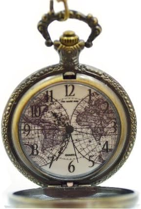 Bronze Pocket Watch Old World Map Men Large Antique Style FOB Chain by CoolRings