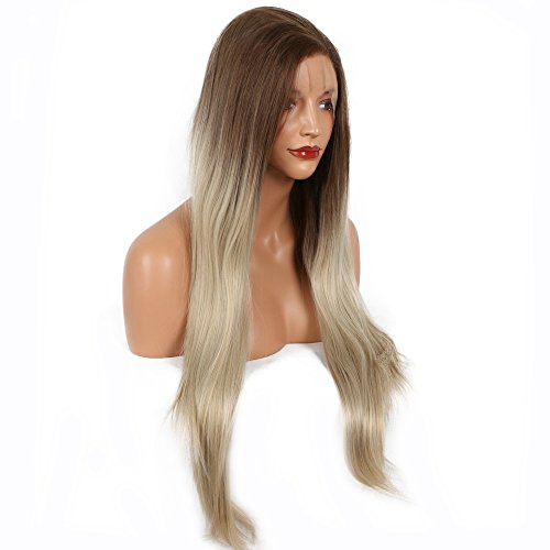 Brown Blonde Women's Cosplay Drag Queen Wigs Handmade Natural Hairline Synthetic Lace Front Wigs 26"