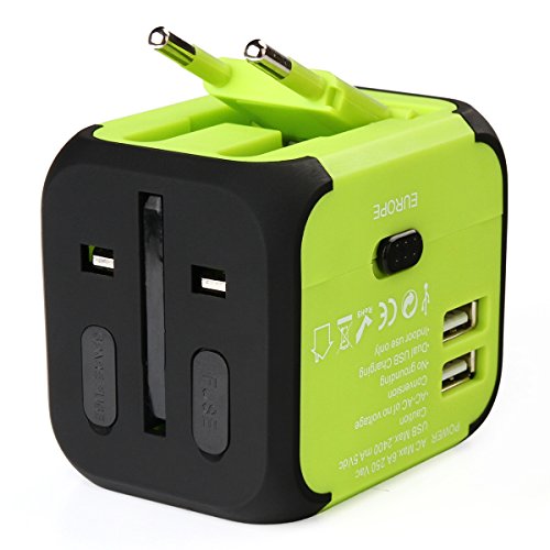 Universal Reiseadapter USB Ladegerät Ladeadapter für US UK AU EU multinationaler ladestecker universal Netzteil mit Dual USB und Schmelzsicherung (Grün) - 8