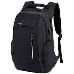 Xnuoyo Sac à Dos Ordinateur Portable, 17,3 Pouces Laptop Backpack Étanche Sac à Bandoulière Laptop avec Chargeur USB et Port de Casque, Sac à Dos PC Portable pour Collège Affaires et Voyage, Noir