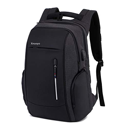 Xnuoyo Sac à Dos Ordinateur Portable, 17,3 Pouces Laptop Backpack Étanche Sac à Bandoulière Laptop avec Chargeur USB et Port de Casque, Sac à Dos PC Portable pour Collège Affaires et Voyage, Noir