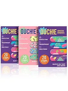 Aya Papaya Ouchie Non-Toxic Printed Bandages Combo Set Of 3 (3 X 20= 60 Pack)- (2 X Purple & 1 Pink)