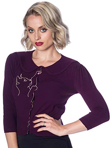 Banned Retro -  Cardigan - Tinta Unita - Manica Lunga - Donna Melanzana L