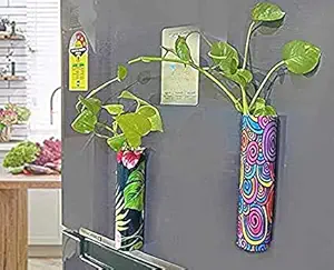 Pepper Agro Colorful Flower Classic Meena Design Cast Iron Metal Magnetic Flower Pot - Fixed on Any Iron Surface- Freeze, Window and the like - Multicolour , Standard , Set of 2