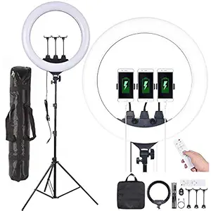 Eloies 22 inch Professional LED Ring Light 9ft Metal Stand | Three-Position Shooting- 65W Dimmable Lighting for Vlog, Makeup, YouTube, Camera, Photo, Video,3200K-6500K White & Warm White | BT Remote