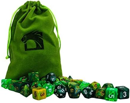 Elemental Forest Dragon Dice Set Includes 5 Unique Polyhedral 7-Die Dragons Play Dice Sets - FREE Large Velvet Dice Bag - Perfect for Dungeons and Dragons &amp; Board Games