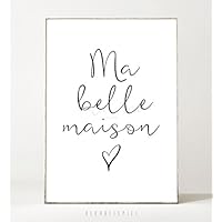Kunstdruck / Poster MA BELLE MAISON -ungerahmt- Typografie, Schrift, Schreibschrift, Herz, Text, Zuhause, Bild, gemütlich, Wohnzimmer