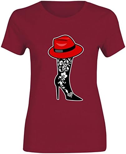 Northwest Exclusive Cowgirls Style Shose Hat Logo T Shirt Womens Ladies Short Sleeve Cotton Top#(6586#Maroon T Shirt/Cowgirls Style Shose Hat Logo/Print #5-6Year#Girls)