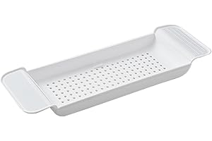 SERLIUM Bandeja De Baño,Extensible 55-78cm Caddy De Plástico para Bañera,Bandeja Bañodiseño De Drenaje De Colocación Estable, Mesa para Bañera Caddy para Baño(Blanco)