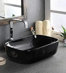 Zoyo Cera Joyo Cera Rectangular Designer Ceramic Wash Basin /(17x13x5 Inch)/ Black //Vessel Sink/Over or Above Counter Top Wash Basin for Bathroom Rectangle Shape/Finish for Bathroom & Living Room