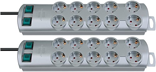 Doppelpack Brennenstuhl Primera-Line Steckdosenleiste 10-fach silber mit Schaltern, 1153390120