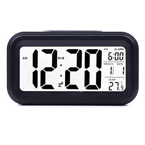 Ankoda® batteriebetriebener LED Digital-Wecker mit extra großem Display, Snooze, Datumsanzeige, Temperatur und Sensor Licht (schwarz) - 2