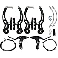 BQSHOP Complete Bike Brake Set, Black Front and Rear Bike MTB Hybrid Brake Inner and Outer Cables and Lever Kit Includes Callipers Levers Cables, Bicycle V-Brake Set (Black)