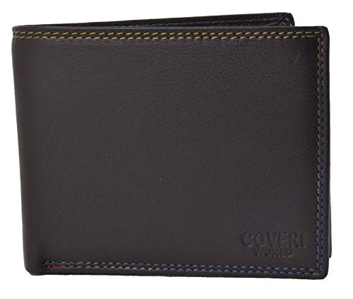 Coveri World, Portafoglio Uomo in Vera Pelle, Con Interno Multicolore Variabile, Portamonete Elegante e Compatto, Con Scatola Regalo (Marrone Scuro)