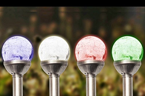 3er LED Solar Gartenlampe mit Farbwechsel Solarlampe Edelstahl Bruchglas RGB mit Einschaltautomatik