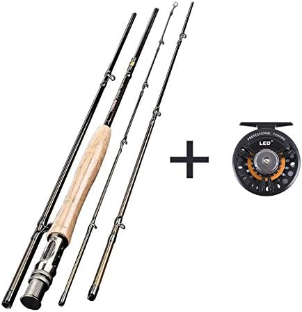 Professional Fly Fishing Rod,Lightweight Ultra Portable Graphite Fly Fishing Rod 4-Piece 8-feet with reel, Hard Chromed Guides, A cork grip(5-6#)